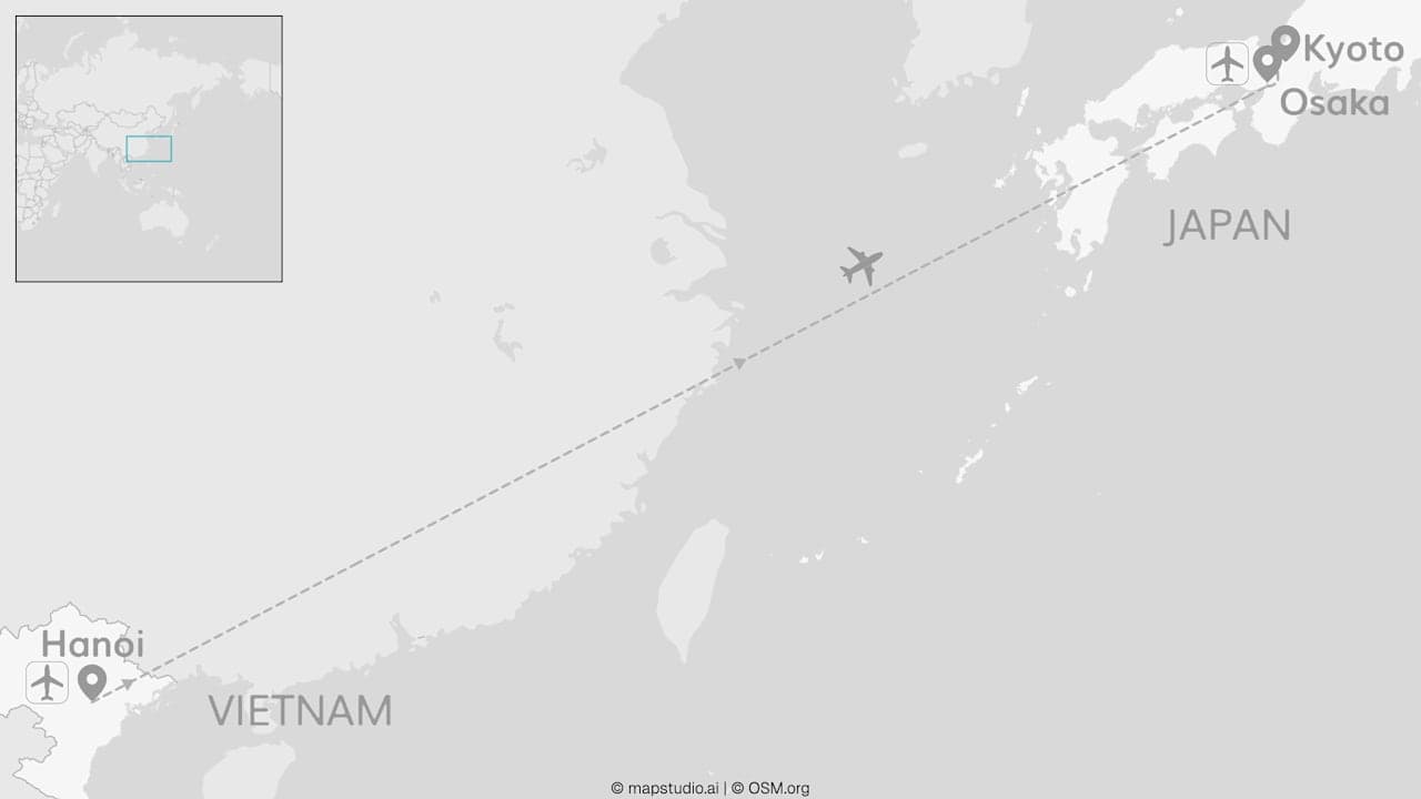 2 for 1 Japan meets Vietnam: Hanoi to Kyoto & Osaka